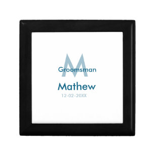 Navy blue groomsman name letter date masculine per gift box