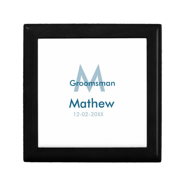 Navy blue groomsman name letter date masculine per gift box (Front)