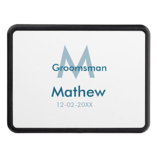 Navy blue groomsman name letter date masculine per hitch cover