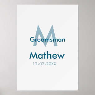 Navy blue groomsman name letter date masculine per holder