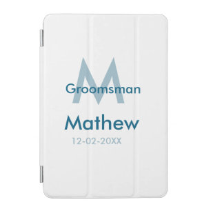 Navy blue groomsman name letter date masculine per iPad mini cover