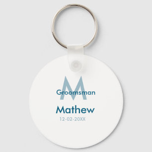 Navy blue groomsman name letter date masculine per keychain