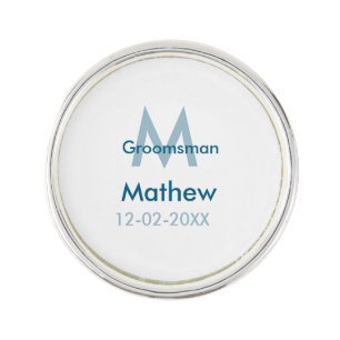 Navy blue groomsman name letter date masculine per lapel pin