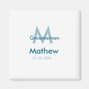 Navy blue groomsman name letter date masculine per magnet