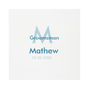Navy blue groomsman name letter date masculine per metal print