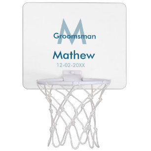 Navy blue groomsman name letter date masculine per mini basketball hoop