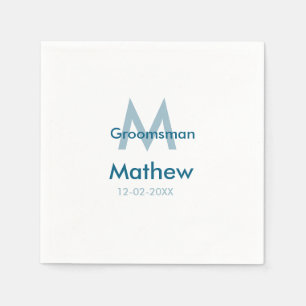 Navy blue groomsman name letter date masculine per napkins