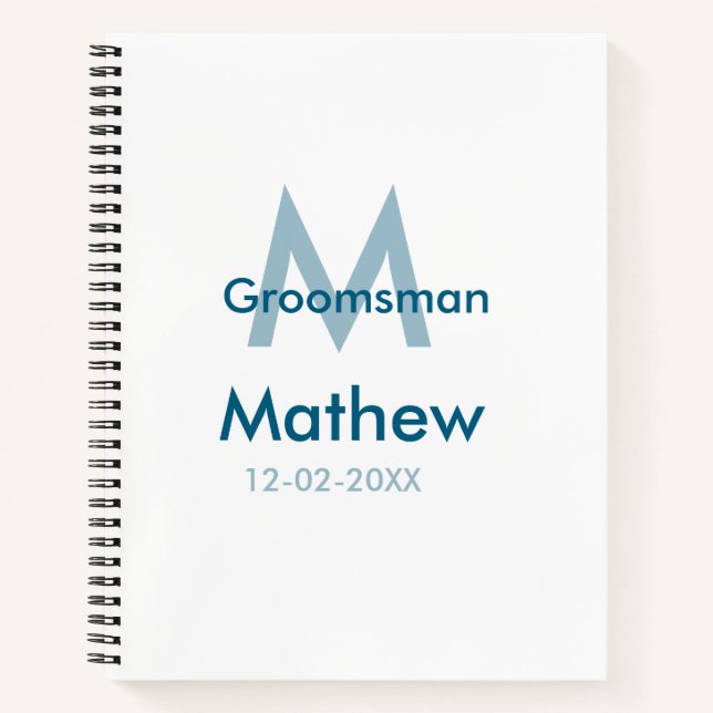 Navy blue groomsman name letter date masculine per notebook (Front)
