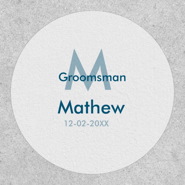 Navy blue groomsman name letter date masculine per patch (Front)