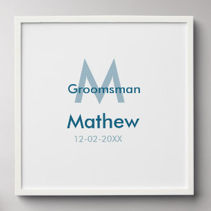 Navy blue groomsman name letter date masculine per peel and stick photo tile