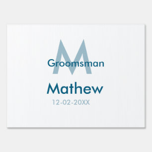 Navy blue groomsman name letter date masculine per sign