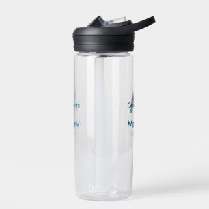 Navy blue groomsman name letter date masculine per water bottle