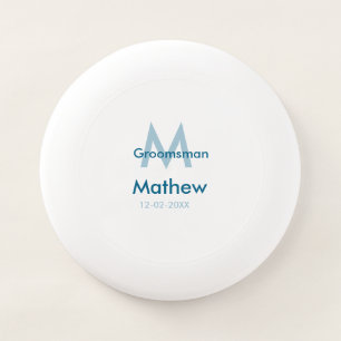 Navy blue groomsman name letter date masculine per Wham-O frisbee