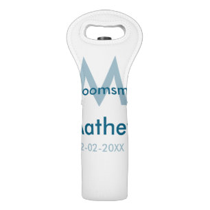 Navy blue groomsman name letter date masculine per wine bag