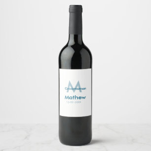 Navy blue groomsman name letter date masculine per wine label