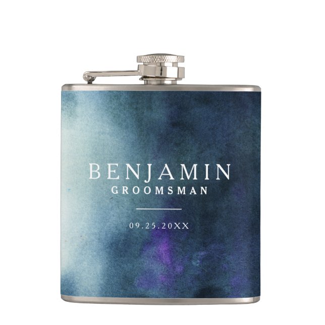 Navy Blue Groomsman Wedding Flask (Front)