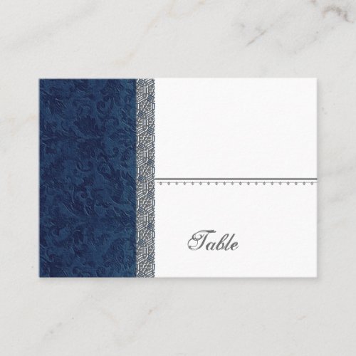 Navy Blue Grunge Damask Place Card - Wedding Party Business Card Template