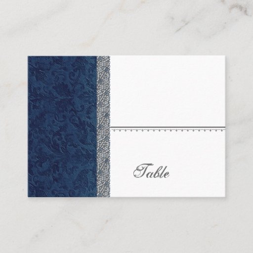 Customizable Navy Blue Grunge Damask Place Card - Wedding Party Business Card Template