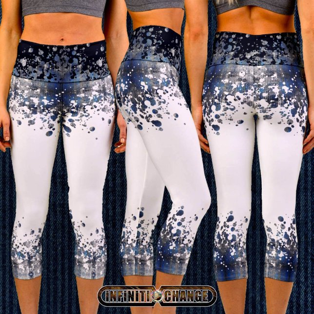 Navy Blue Grunge Denim Texture | Capri Leggings (Creator Uploaded)