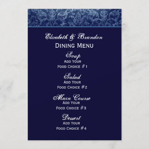 Navy Blue Grunge Wedding Menu
