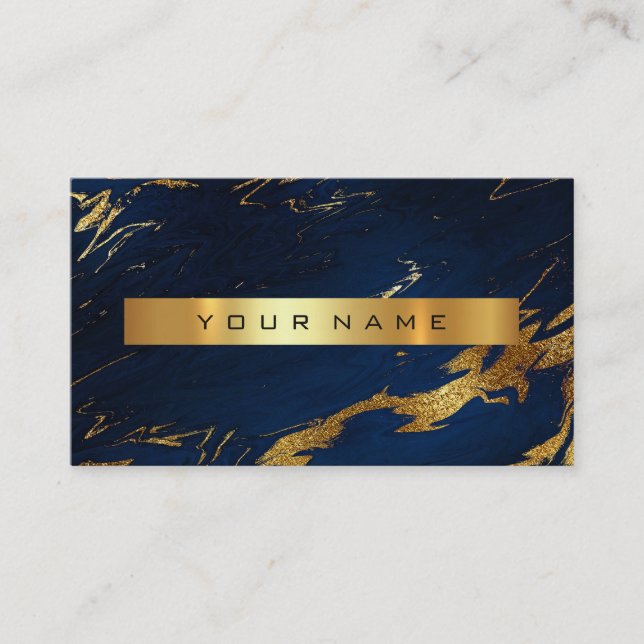 Navy Blue Grungy Gold Marble Vip Business Card (Front)