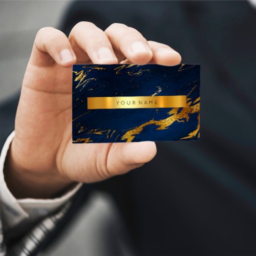 Navy Blue Grungy Gold Marble Vip Business Card