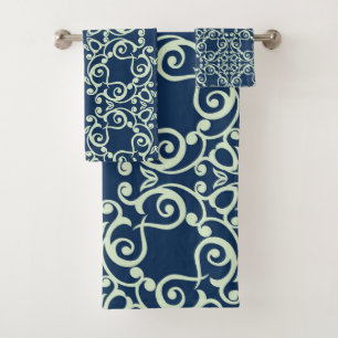 NAVY BLUE HAMPTONS STYLE BATHROOM TOWEL SET