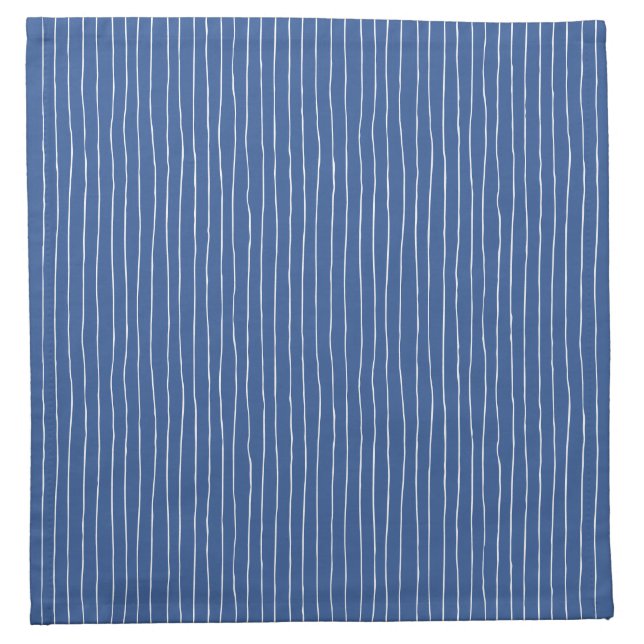 Navy Blue Hand Drawn Striped Cloth Napkin (Front)