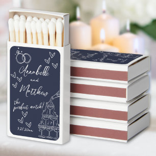Navy Blue Hand Drawn Wedding Matches