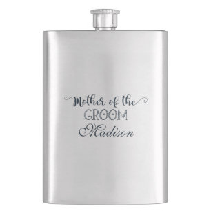 Navy Blue Hand Lettered Fun Mother of the Groom Flask