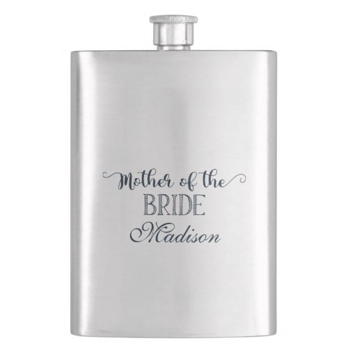 Navy Blue Hand Lettered Mother of the Bride Hip Flask