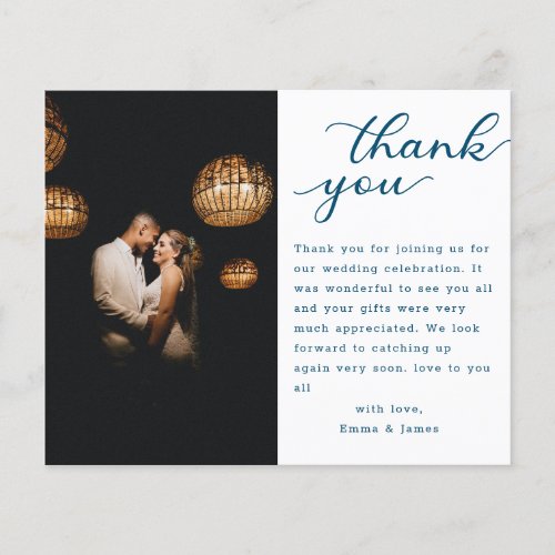 Navy Blue Hand_lettered Photo Wedding Thank You
