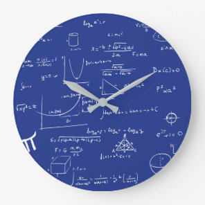 Navy Blue Handwritten Formulas Math Large Clock