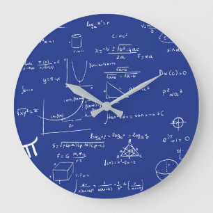 Navy Blue Handwritten Formulas Math Large Clock