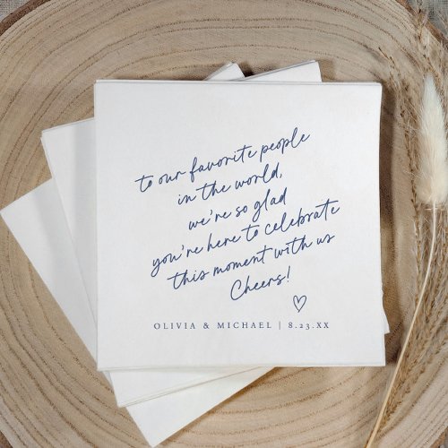 Navy Blue Handwritten Love Note Style Wedding Napkins