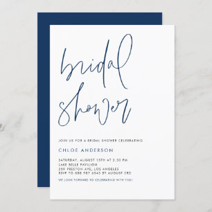 Navy Blue Handwritten Script Bridal Shower Invitation