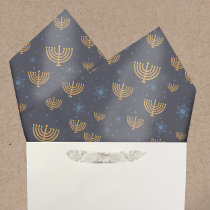 Navy Blue Hanukkah Menorah Star of David Pattern Tissue Paper