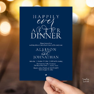Navy Blue Happily Ever After Dinner Modern Wedding Invitation