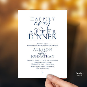 Navy Blue Happily Ever After Dinner Modern Wedding Invitation