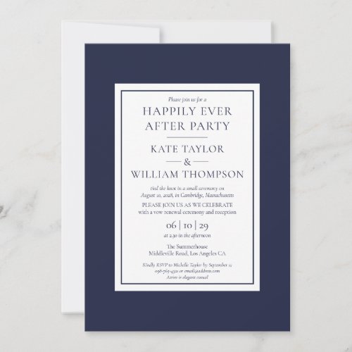 Navy Blue Happily Ever After Party Wedding Vows Invitation