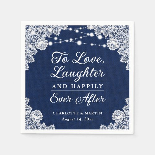Navy Blue Happily Ever After Wedding Napkins
