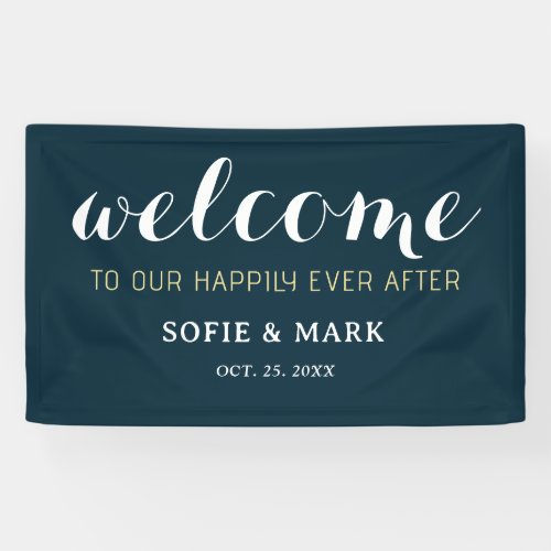 Navy Blue Happily Ever After Wedding Welcome Banner
