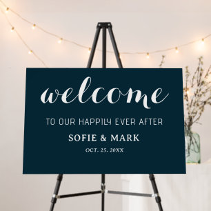 Navy Blue Happily Ever After Wedding Welcome Foam Board