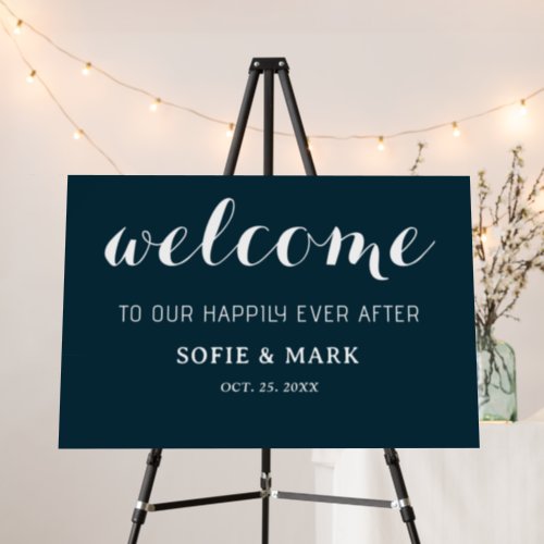 Navy Blue Happily Ever After Wedding Welcome Foam Board