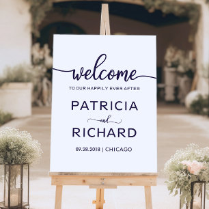 Navy Blue Happily Ever After Wedding Welcome Sign