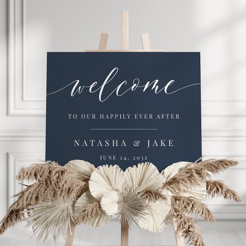 Navy Blue Happily Ever After Wedding Welcome Sign