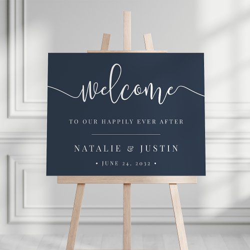 Navy Blue Happily Ever After Wedding Welcome Sign