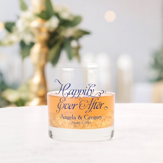 Navy Blue Happily Ever After Wedding Whiskey Glass (Insitu (Wedding))