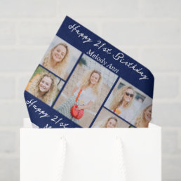 Navy Blue Happy Birthday Photo Collage Custom Tissue Paper