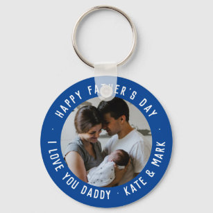 Navy Blue Happy Father's Day Love You Daddy Photo Keychain